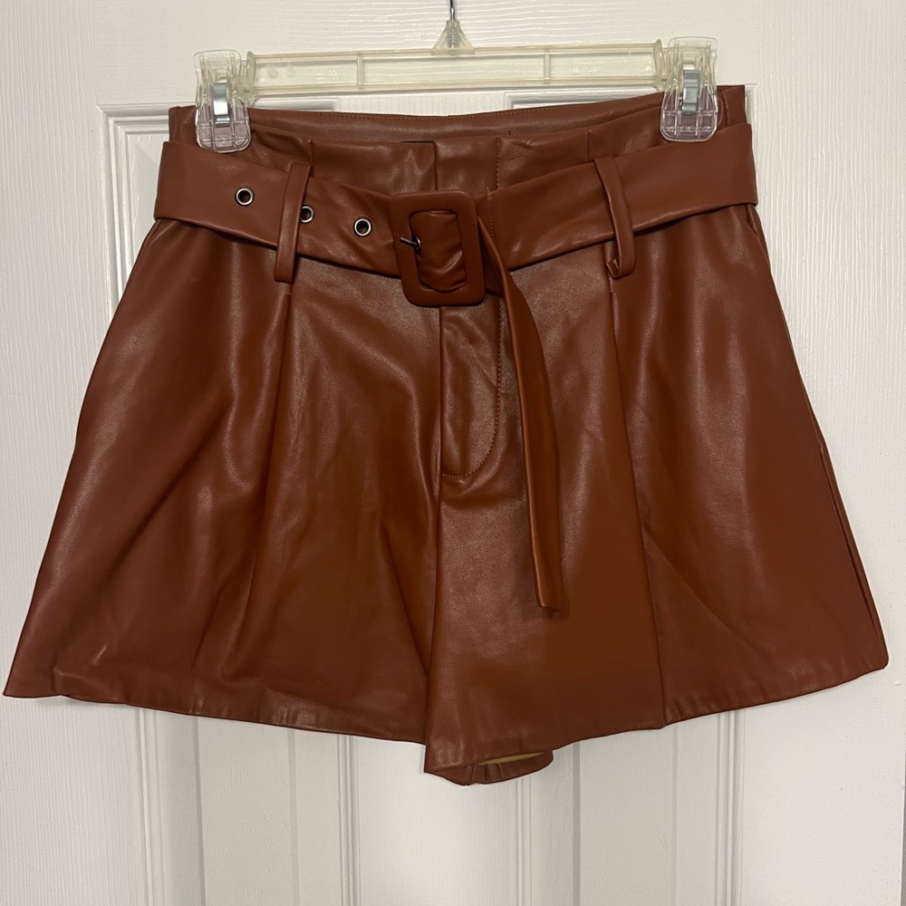 Brown leather shorts! Size small!